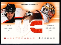 2001-02 UD Challenge for the Cup Hockey “Unstoppable Combos Jersey” #UC-LB John LeClair/ Brian Boucher, Flyers