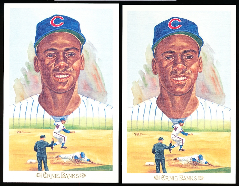 1989 Perez-Steele Galleries “Celebration” Postcards- #3 Ernie Banks, Cubs- 2 Postcards