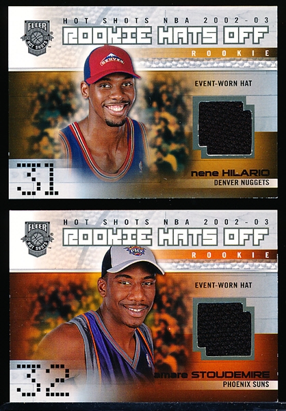 2002-03 Fleer Hot Shots Bskbl. “Rookie Hats Off” Material Cards- 2 Diff.