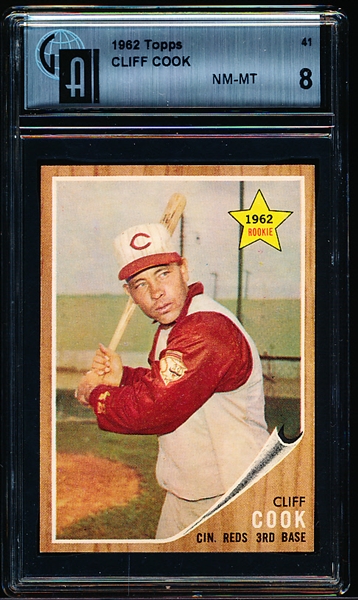 1962 Topps Baseball- #41 Cliff Cook, Reds- GAI 8 (NM-Mt)