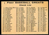 1961 Fleer Baseball Greats- #1 Baker/ Cobb/ Wheat
