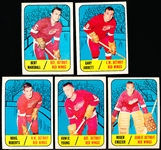 1967-68 Topps Hockey- 5 Diff Detroit Red Wings