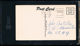 October 15, 1956 J. D. McCarthy MLB B/W Photo Postcard- Billy Martin, Yankees- SGC Graded Fair 1.5