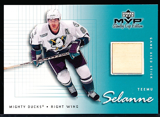 1999-00 Upper Deck MVP Stanley Cup Edition Hockey “Game-Used Stick” #GU-TS Teemu Selanne, Mighty Ducks