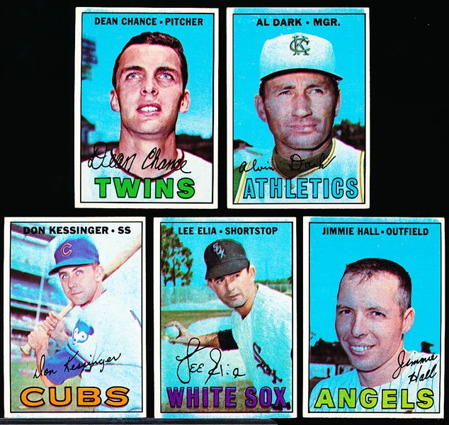 1967 Topps Baseball- 5 Diff- with Weird Blue Overprint on Fronts