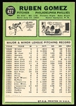 1967 Topps Baseball- #427 Ruben Gomez, Phillies- Total Stats Almost Completely Gone Variation