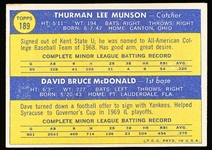 1970 Topps Bb- #189 Thurman Munson RC