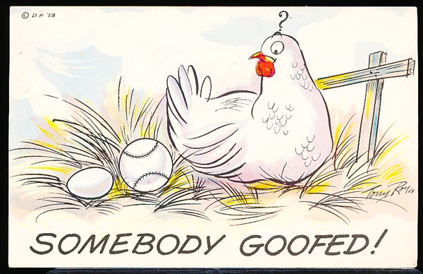 4/30/1959 Cancelled Dexter Press, Inc. “Comic Series 7571B- Somebody Goofed!” Chrome Postcard