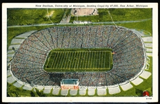 7/20/39 Cancelled Stofflet News Co. “61248, New Stadium, University of Michigan, Seating Capacity 87,000, Ann Arbor, Michigan” Smooth Linen Postcard