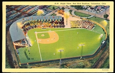 7/9/42 Cancelled W.E. Ayres “A-16, 7A-H3260- Night View, Red Bird Stadium, Columbus, Ohio” Linen Postcard