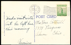 7/9/42 Cancelled W.E. Ayres “A-16, 7A-H3260- Night View, Red Bird Stadium, Columbus, Ohio” Linen Postcard