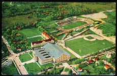 7/24/46 Cancelled Harry Kaplan News Agency “27786, 39- Aerial View of Athletic Department of Purdue University, LaFayette, Ind.” Linen Postcard