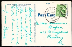 7/24/46 Cancelled Harry Kaplan News Agency “27786, 39- Aerial View of Athletic Department of Purdue University, LaFayette, Ind.” Linen Postcard