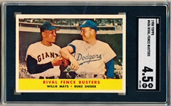 1958 Topps Baseball- #436 Rival Fence Busters- Mays/Snider- SGC 4.5 Vg-Ex+