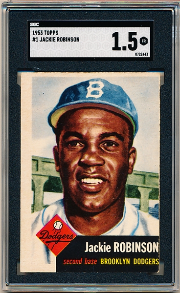1953 Topps Baseball- #1 Jackie Robinson, Dodgers- SGC 1.5 (Fair)