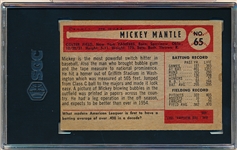 1954 Bowman Baseball- #65 Mickey Mantle, Yankees- SGC 1.5 (Fair)