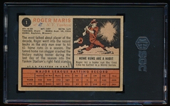 1962 Topps Baseball- #1 Roger Maris, Yankees- SGC 2 (Good)
