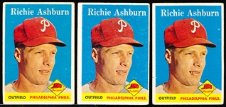 1958 Topps Bb- #230 Richie Ashburn, Phils- 3 Cards