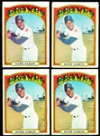 1972 T Bb- #299 Hank Aaron- 4 Cards
