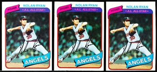 1980 Topps Bsbl. #580 Nolan Ryan, Angels- 3 Cards