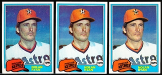1981 Topps Bsbl. #240 Nolan Ryan- 3 Cards