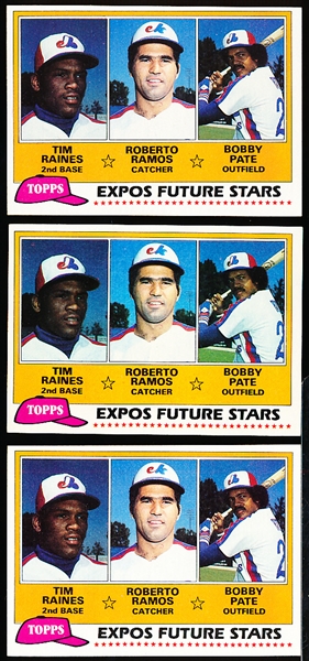 1981 Topps Bsbl. #479 Tim Raines RC- 5 Cards