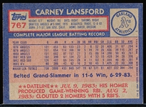 Autographed 1984 Topps Bsbl. #767 Carney Lansford, A’s
