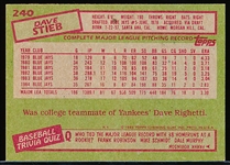 Autographed 1985 Topps Bsbl. #240 Dave Stieb, Blue Jays