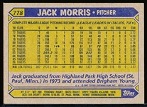 Autographed 1987 Topps Bsbl. #778 Jack Morris, Tigers