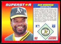 Autographed 1992 Score Superstar Bsbl. #92 Dave Henderson, A’s