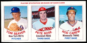 1977 Hostess Baseball 3-Card Uncut Panel- #7 Seaver/ 8 Rose/ 9 Carew