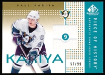2002-03 SP Game Used Hockey- “Piece of History Gold”- #PH-PK Paul Kariya, Ducks- #57/99