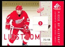 2002-03 SP Game Used Hockey- “Piece of History Gold”- #PH-LM Nick Lidstrom, Red Wings- #25/99