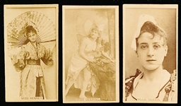Late 1880’s Virginia Brights “Stage Actress” (N245) Cards- 3 Diff.- Very Tough! All have horizontal ad backs