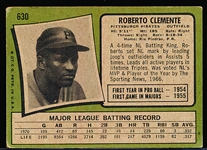 1971 Topps Bb- #630 Roberto Clemente, Pirates