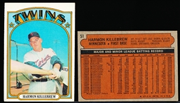 1972 Topps Bb- #51 Harmon Killebrew, Twins- 7 Cards