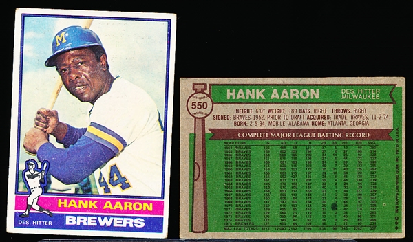 1976 Topps Bb- #550 Hank Aaron, Brewers- 7 Cards