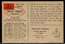 1954 Bowman Football- #102 Emlen Tunnell, Giants- Two L’s in Tunnell