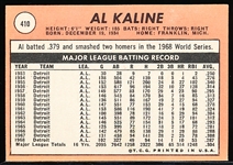 1969 Topps Bb- #410 Al Kaline, Tigers