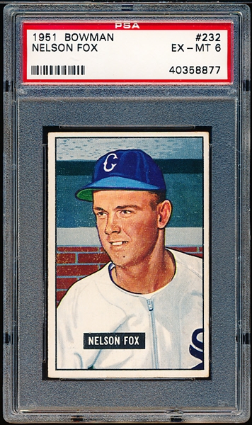 1951 Bowman Baseball- #232 Nelson Fox, White Sox- PSA Ex-Mt 6