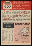 1953 Topps Bb- #227 Morris Martin, Phila A’s- Hi# 