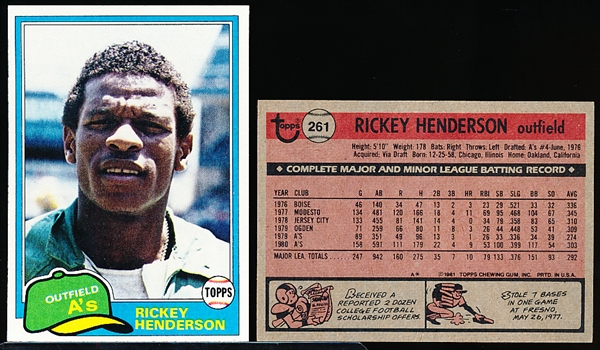 1981 Topps Bb- #261 Rickey Henderson, A’s- 25 Cards