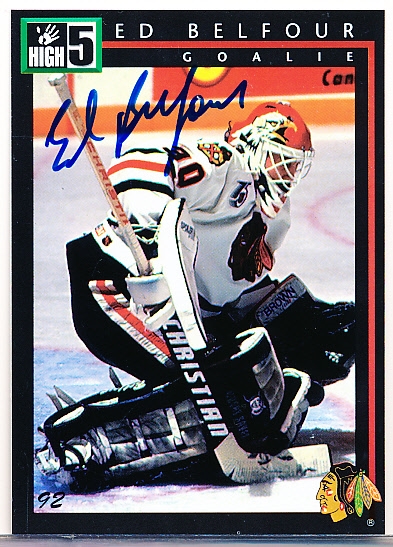 1992-93 High 5 Hockey Preview- #6 Ed Belfour (Autographed)- Serial #620/1500
