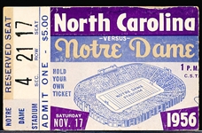 Nov 17, 1956 College Football Ticket Stub- North Carolina @ Notre Dame