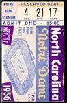 Nov 17, 1956 College Football Ticket Stub- North Carolina @ Notre Dame