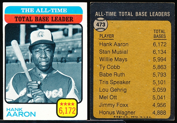 1973 Topps Bb- #473 Hank Aaron Total Base Leader- 8 Cards