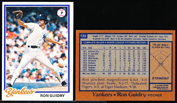 1978 Topps Bb- #135 Ron Guidry, Yankees- 50 Cards