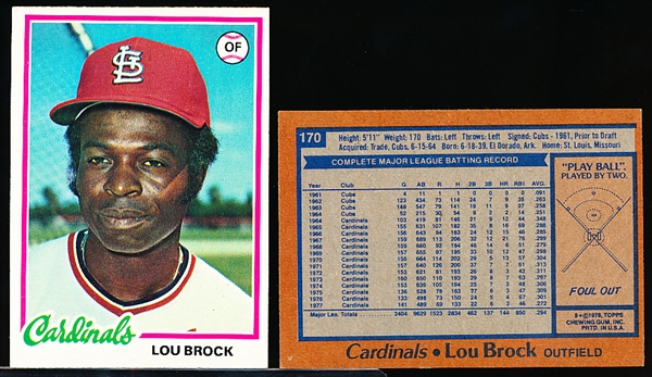 1978 Topps Bb- #170 Lou Brock, Cardinals- 20 Cards