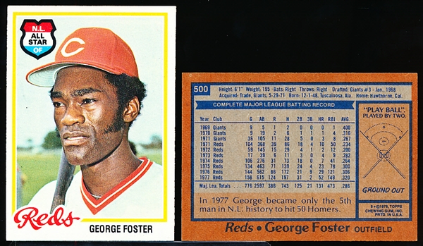 1978 Topps Bb- #500 George Foster, Reds- 38 Cards