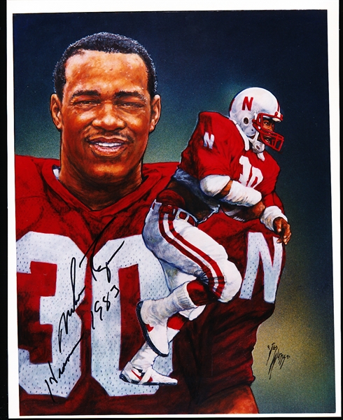 Autographed Mike Rozier Nebraska Cornhuskers NCAA Ted Watts Drawn 8” x 10” Photo